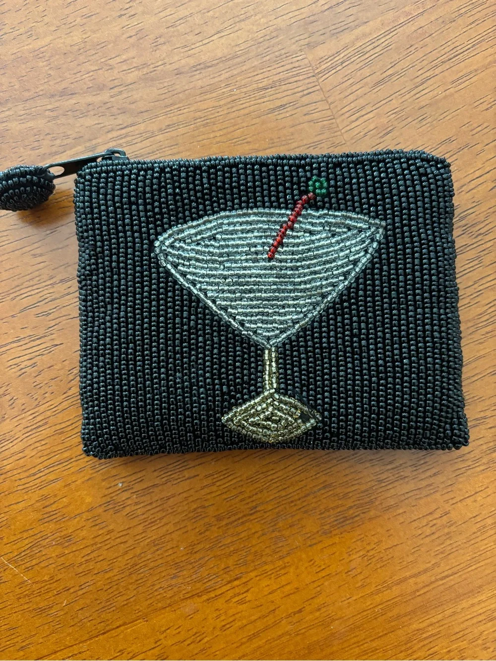 Beaded Black Cocktail Clutch Wallet with Martini Design